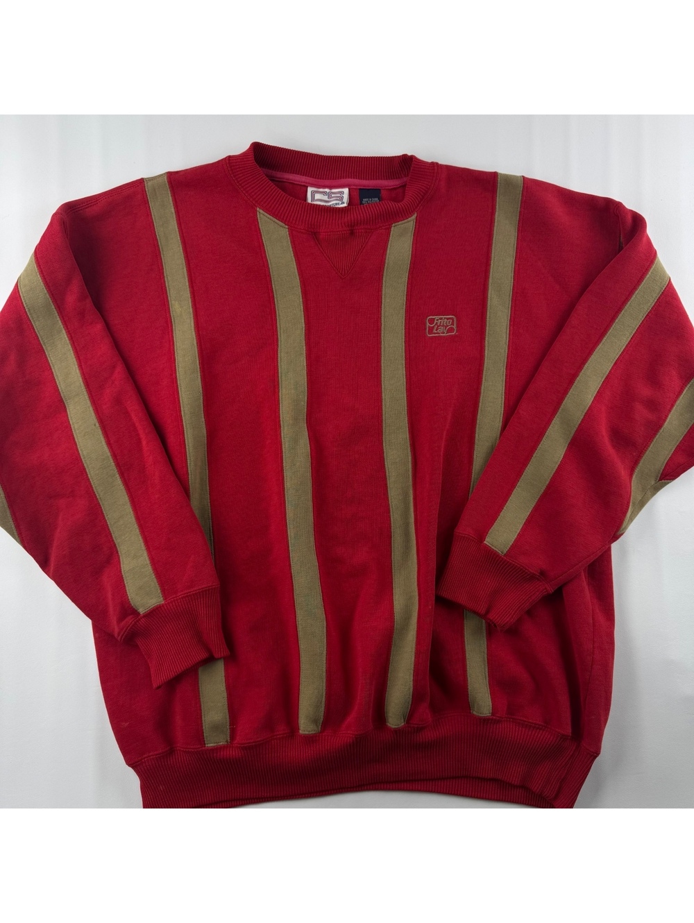 Crable Sportswear Vintage 90s Frito-Lay Logo Red Striped Crewneck Sweatshirt XL
